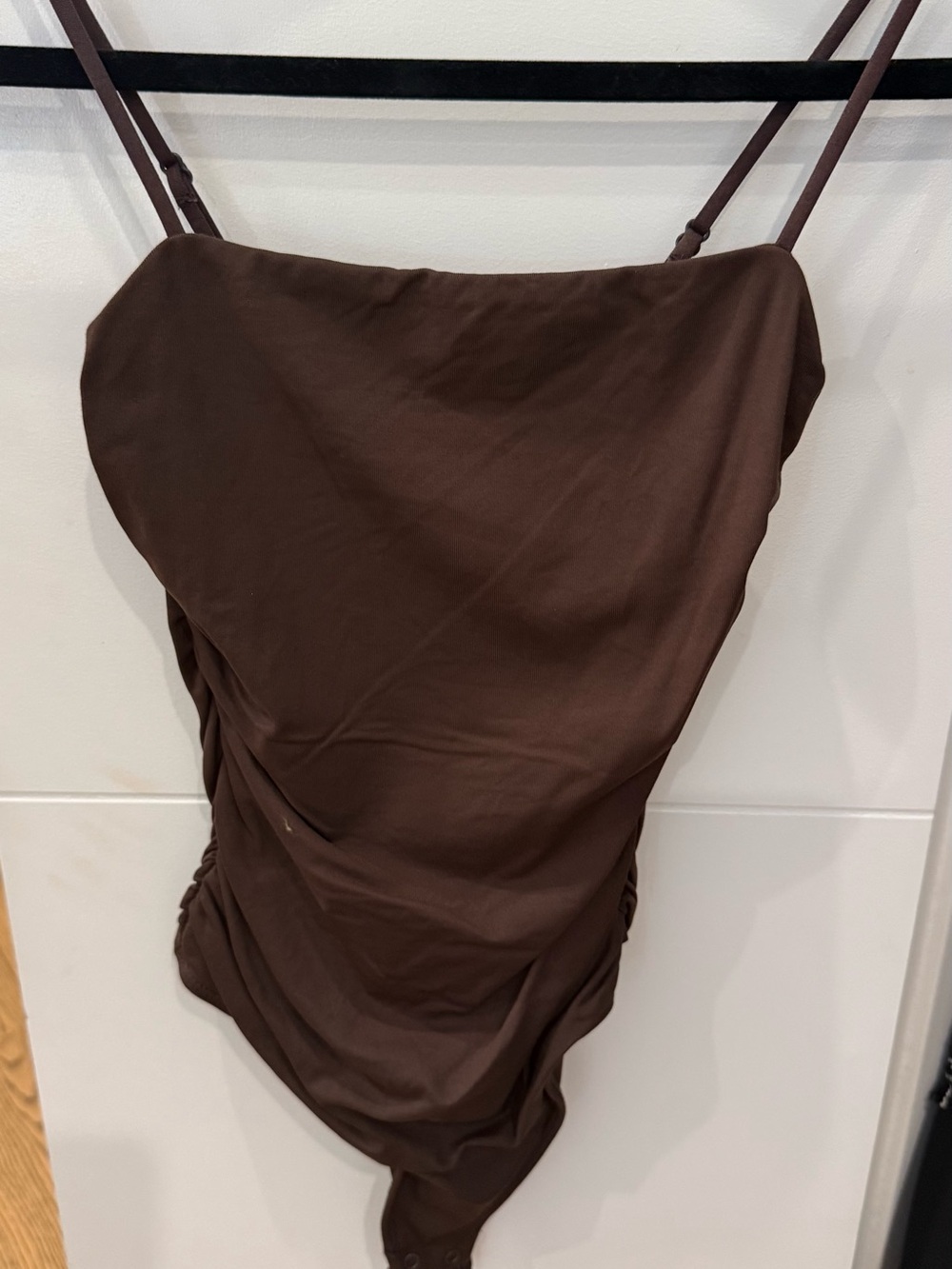 Aritzia Chocolate Brown Ruched One-Piece Bodysuit
